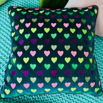 Noi Kissen - Hearts teal multi 