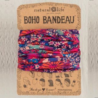 Noi Boho Stirn- und Haarband Bandeau - Dark Red Pink Flowers 