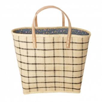 Rice Shopping Bag aus Raffia Grün mit Ledergriffen 