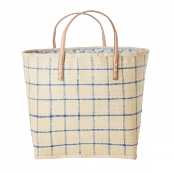 rice Shopping Bag aus Raffia Natural/Navy Blue 