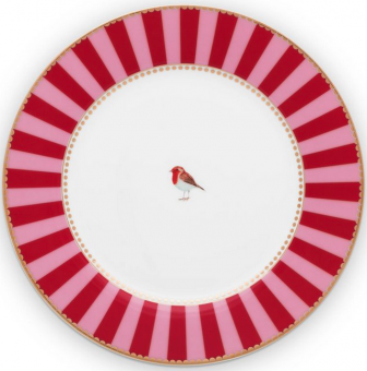 Pip Studio Love Birds Teller 21 cm Streifen Rot/Pink 