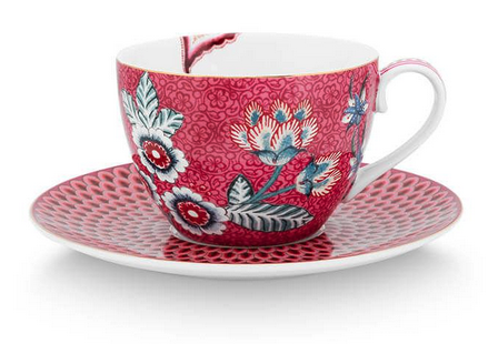 Pip Studio Flower Festival Cappuccinotasse mit Untertasse Rosa 