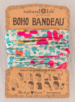 Noi Boho Stirn- und Haarband Boho Bandeau Blue Pink Daisies 