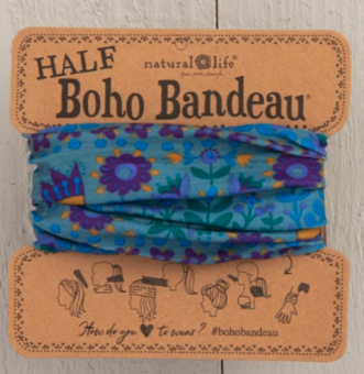 Noi Boho Stirn- und Haarband Half Bandeau Blue Floral Mandala 
