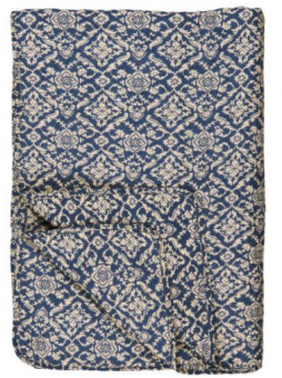 ibLaursen Quilt Decke Blau mit naturfarbigem Blockmuster 