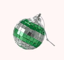 Rice Disco Kugel Dark Green & Silver Stripes Small 