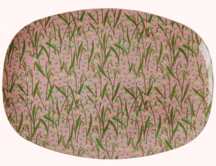 Rice New Snowdrop Print Rechteckige Platte Soft Pink 