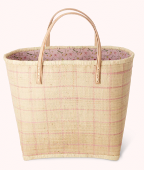 Rice Raffia Tasche Natural & Soft Pink Large 