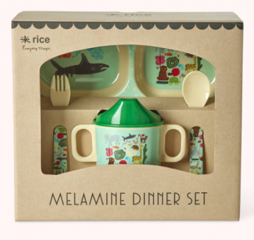 Rice Wildlife Print Baby Dinner Set Mint 