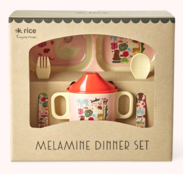 Rice Wildlife Print Baby Dinner Set Pink 