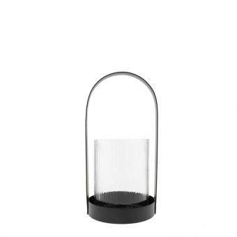 Bastion Collection Lantern Medium with ribbed glass metal Black 