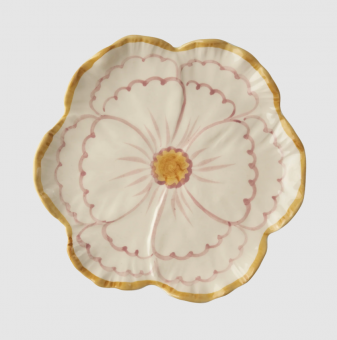 rice Keramik Side Plate - Flower Shaped - pink, gelb 