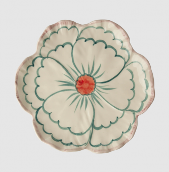 rice Keramik Side Plate - Flower Shaped - grün, rosa 