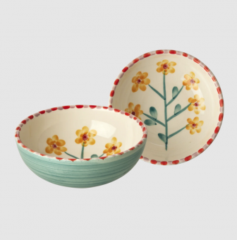 rice Keramik Bowl - handpainted flower - gelb 