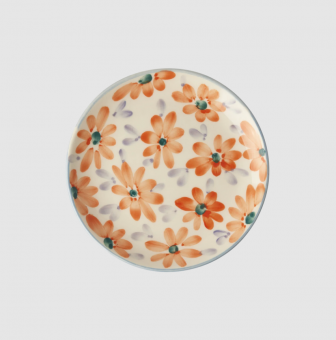 rice Keramik Kuchenteller - handpainted flowers - orange 