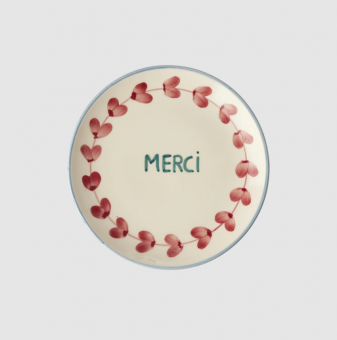 rice Keramik Kuchenteller - handpainted flowers "Merci" 