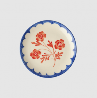 rice Keramik Kuchenteller - handpainted vintage flowers - crème 