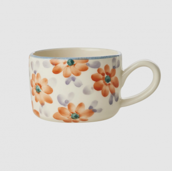 rice Keramik Cappuccino Cup - handpainted flowers - orange 