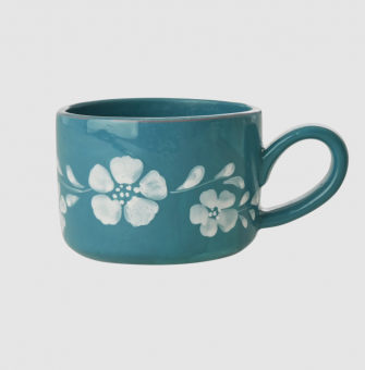 rice Keramik Cappuccino Cup - handpainted flowerwine - jade 