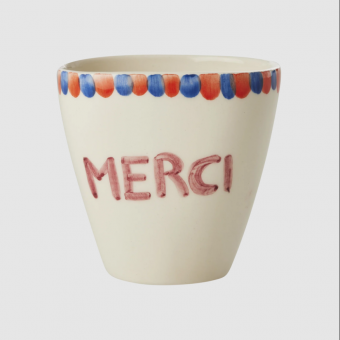 rice Keramik Cup oval - handpainted "Merci" - crème 