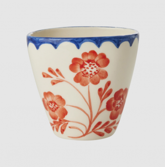 rice Keramik Cup oval - handpainted vintage flower - crème 