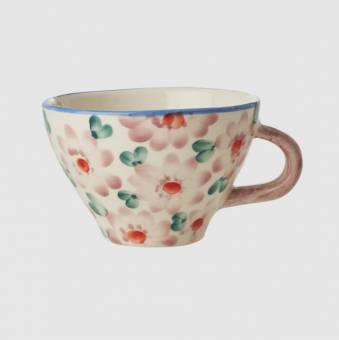 rice Keramik Tea Cup - handpainted flowers - pink 